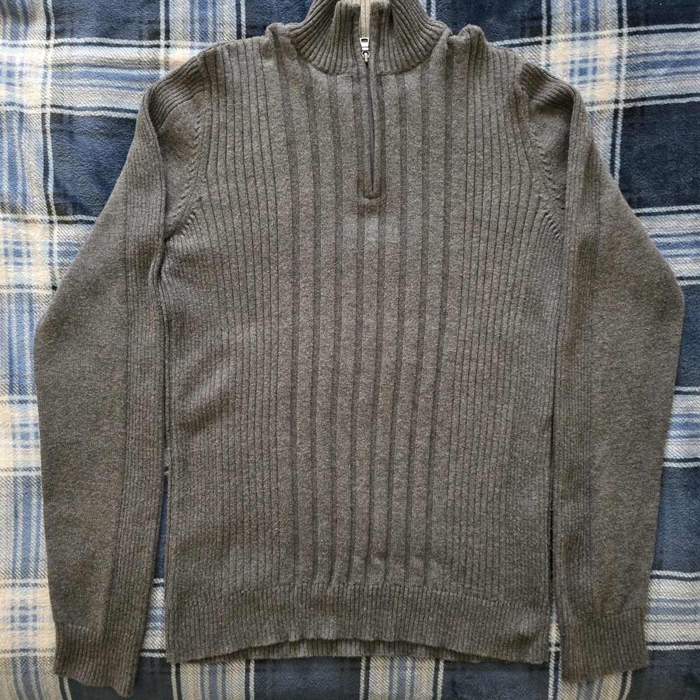 INC International Concepts Gray Textured Knit Zip Up Sweater